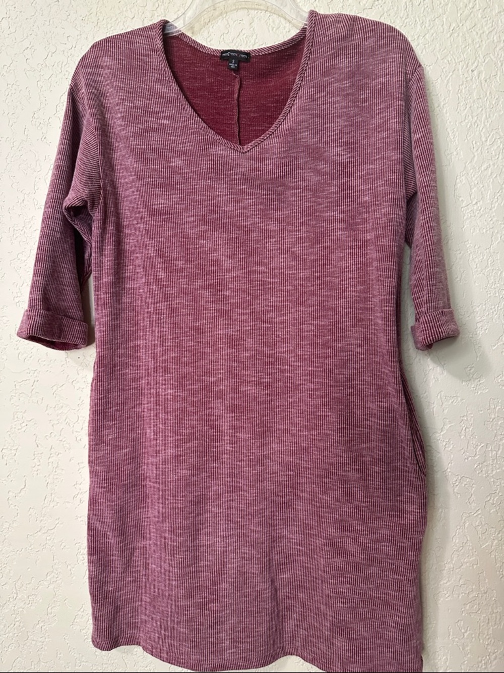 MMCMMCMM Soft Knit V-Neck Tunic Dress Mauve Pink S